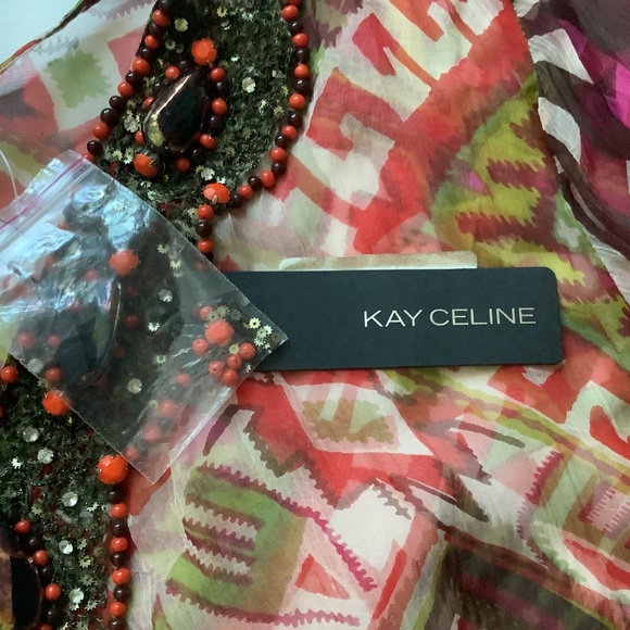 Kay Celine Multicolored Sheer Tunic with Beaded Neckline, NWT, Size S - Picture 10 of 16